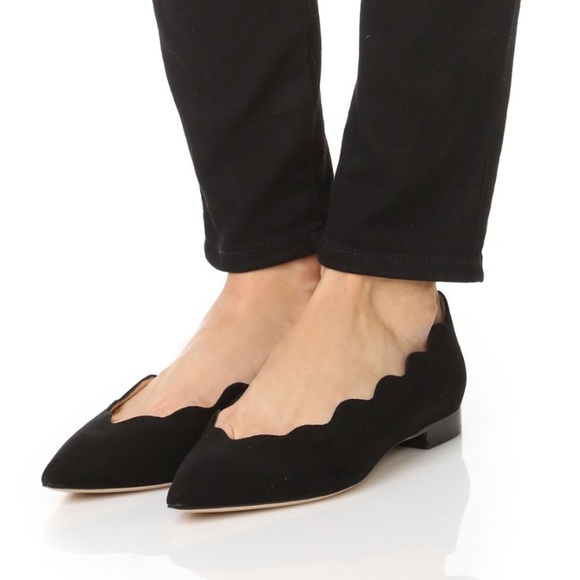 Club Monaco pointed ballet flats scalloped edge black suede sz 7.5 - Picture 2 of 5